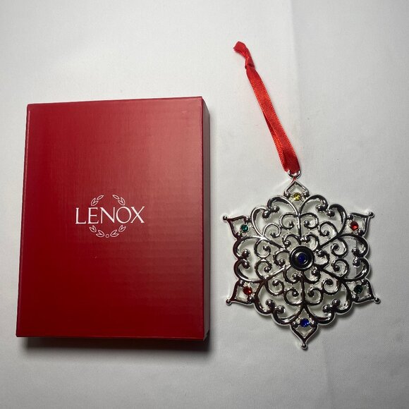 Lenox Sparkle and Scroll Snowflake Ornament Multicolor Gems Silver 893113 NIP - Picture 1 of 4